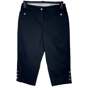 Karen Scott Petite SZ 10P Capris Pants Stretch Slimming Mid-Rise Zip-Fly Black